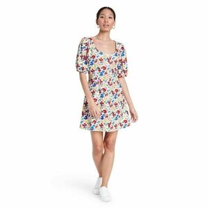 RIXO Floral Short Sleeve Button-Up Linen Blend Mini Dress